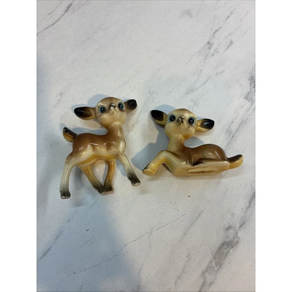 Vintage‎ Big Eye Christmas Reindeer Fawn Deer Bambi Look Figurine Hard Plastic